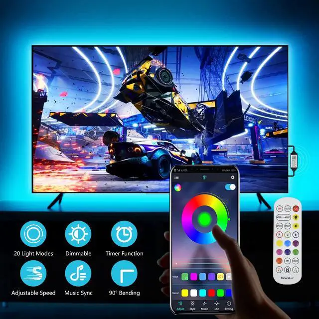 Alt view image 2 of 7 - Led Light for TV Backlight, 16.4ft/5m RGB+W Behind TV Bias Lighting,USB Powered Led Strip Lights for HDTV PC Computer,Music Sync & Timer,Gaming Room Bedroom Decor Immersive Home Theater