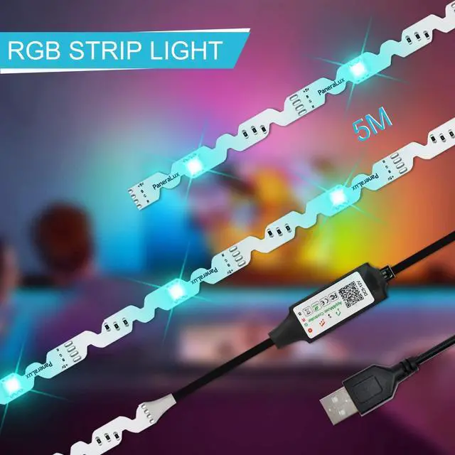 Alt view image 7 of 7 - Led Light for TV Backlight, 16.4ft/5m RGB+W Behind TV Bias Lighting,USB Powered Led Strip Lights for HDTV PC Computer,Music Sync & Timer,Gaming Room Bedroom Decor Immersive Home Theater