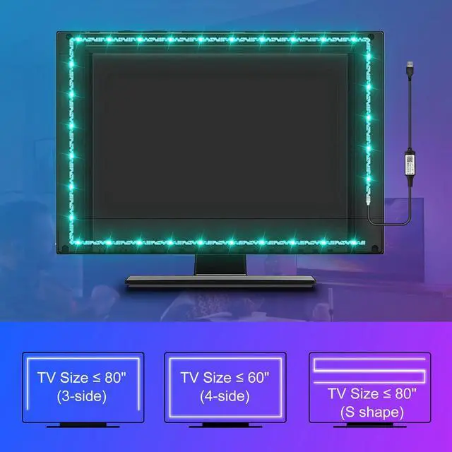 Alt view image 6 of 7 - Led Light for TV Backlight, 16.4ft/5m RGB+W Behind TV Bias Lighting,USB Powered Led Strip Lights for HDTV PC Computer,Music Sync & Timer,Gaming Room Bedroom Decor Immersive Home Theater