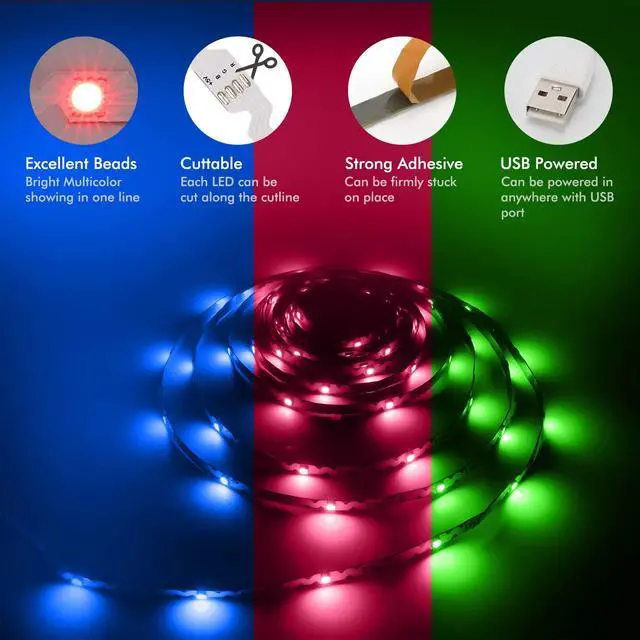 Alt view image 5 of 7 - Led Light for TV Backlight, 16.4ft/5m RGB+W Behind TV Bias Lighting,USB Powered Led Strip Lights for HDTV PC Computer,Music Sync & Timer,Gaming Room Bedroom Decor Immersive Home Theater