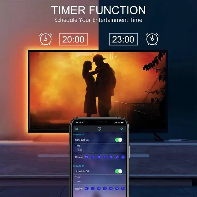 Alt view image 4 of 7 - Led Light for TV Backlight, 16.4ft/5m RGB+W Behind TV Bias Lighting,USB Powered Led Strip Lights for HDTV PC Computer,Music Sync & Timer,Gaming Room Bedroom Decor Immersive Home Theater