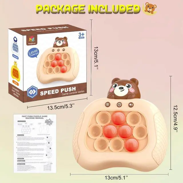Alt view image 6 of 6 - Fast Push Game Fidget Toys, Handheld Game Console, Bubble Game Console, Puzzle Game, Light up Push Game Kids Toys for Ages 3-12, Birthday for Boys Girls Adult (Brown Bear)