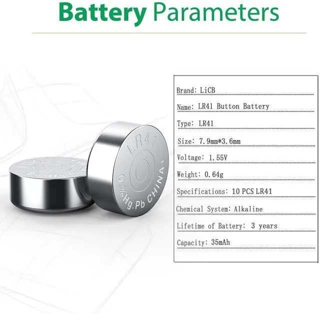 Alt view image 2 of 7 - LiCB 10 Pack LR41 AG3 392 384 Battery,Long-Lasting & Leak-Proof,High Capacity 1.5V LR41 Coin & Button Cell Batteries for Digital Thermometer Ornament Hearing Aid Led Watch