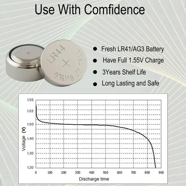 Alt view image 4 of 7 - 15 Count LR44 1.5V Alkaline Coin Batteries Equivalent to AG13, A76, 357A, L1154F for Thermometer, Toys, Laser Pointer, Watch, Calculator, Digital Caliper,