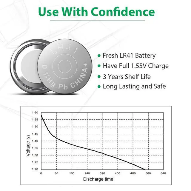 Alt view image 3 of 7 - LiCB 10 Pack LR41 AG3 392 384 Battery,Long-Lasting & Leak-Proof,High Capacity 1.5V LR41 Coin & Button Cell Batteries for Digital Thermometer Ornament Hearing Aid Led Watch