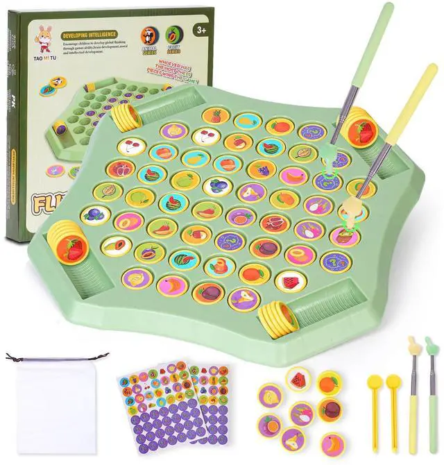 Main image of 54PCS Fruit Flip Chess Memory Chess Game, Animal Flip Matching Chess Board, Memory Chess Game for Kindergarten Gathering Activity, Flip to Win Travel Memory Game (L-Fruit)