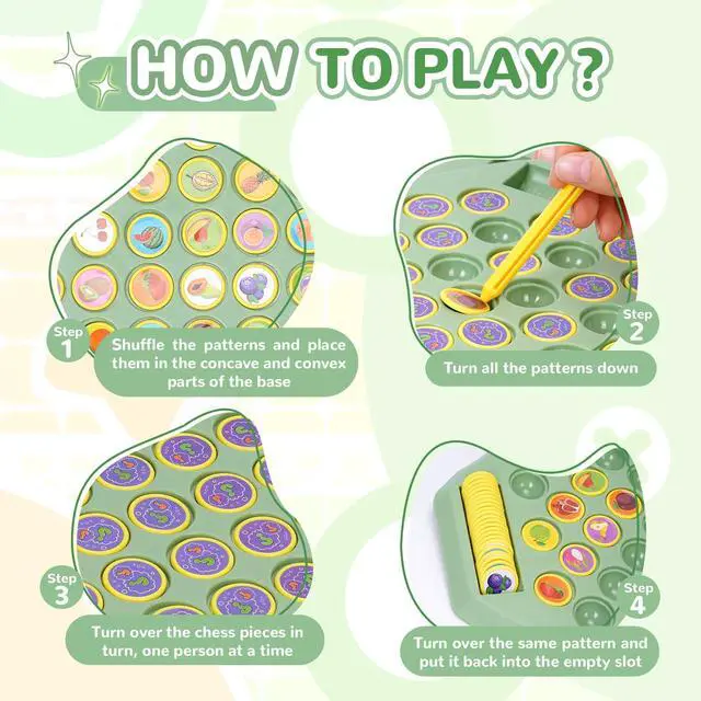 Alt view image 2 of 6 - 54PCS Fruit Flip Chess Memory Chess Game, Animal Flip Matching Chess Board, Memory Chess Game for Kindergarten Gathering Activity, Flip to Win Travel Memory Game (L-Fruit)