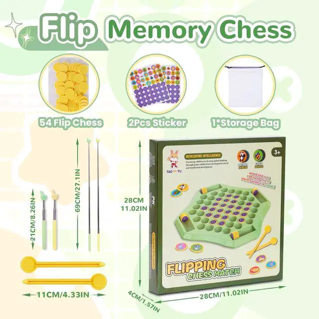 Alt view image 3 of 6 - 54PCS Fruit Flip Chess Memory Chess Game, Animal Flip Matching Chess Board, Memory Chess Game for Kindergarten Gathering Activity, Flip to Win Travel Memory Game (L-Fruit)