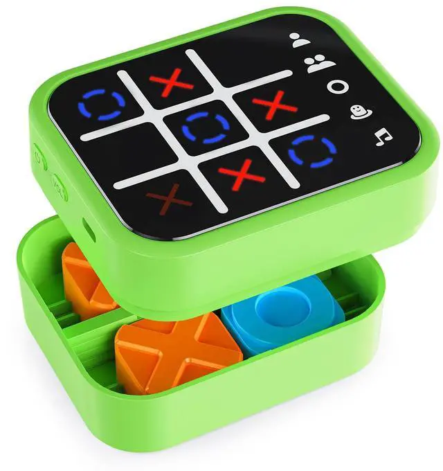 Main image of Rechargeable Tic Tac Toe Game Box with 5 Fun Brain Memory Games, Electronic Touchscreen Handheld Game, Portable Digital Puzzle Board Travel Toy, Gifts Choice for Kids and Adults (Green)