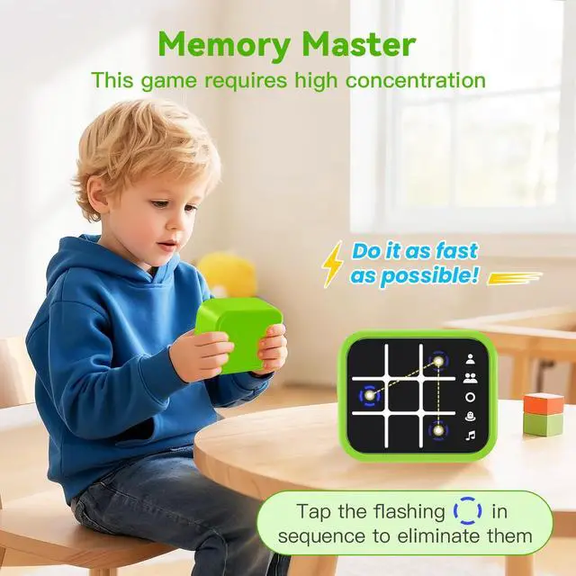 Alt view image 6 of 7 - Rechargeable Tic Tac Toe Game Box with 5 Fun Brain Memory Games, Electronic Touchscreen Handheld Game, Portable Digital Puzzle Board Travel Toy, Gifts Choice for Kids and Adults (Green)