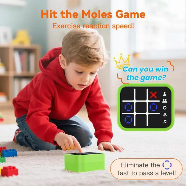 Alt view image 7 of 7 - Rechargeable Tic Tac Toe Game Box with 5 Fun Brain Memory Games, Electronic Touchscreen Handheld Game, Portable Digital Puzzle Board Travel Toy, Gifts Choice for Kids and Adults (Green)