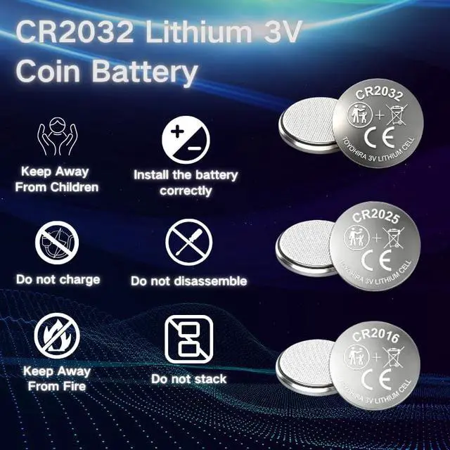Alt view image 3 of 7 - Toyohira CR2032 Lithium 3v Coin Battery Assorted cr2025 cr2016 Battery, 16 Pack (cr2032 Batteries 8PCS, CR2025 4PCS, CR2016 4PCS), Mercury-Free,Child Safety Features,Long Lasting Power
