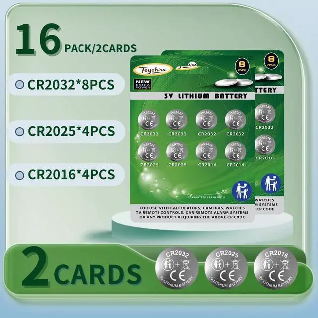 Alt view image 2 of 7 - Toyohira CR2032 Lithium 3v Coin Battery Assorted cr2025 cr2016 Battery, 16 Pack (cr2032 Batteries 8PCS, CR2025 4PCS, CR2016 4PCS), Mercury-Free,Child Safety Features,Long Lasting Power