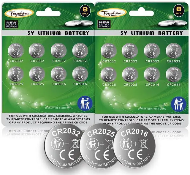 Main image of Toyohira CR2032 Lithium 3v Coin Battery Assorted cr2025 cr2016 Battery, 16 Pack (cr2032 Batteries 8PCS, CR2025 4PCS, CR2016 4PCS), Mercury-Free,Child Safety Features,Long Lasting Power