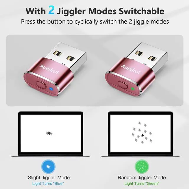 Alt view image 2 of 7 - Mouse Jiggler Undetectable Jiggers USB Mover with Switch Button,Automatic Wiggler 2 Jiggle Modes,Mouse Device,Plug & Play,Keep Computer/Laptop Awake,Rose Gold,1 PCS