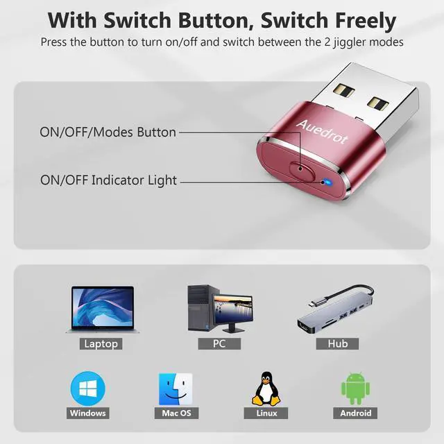 Alt view image 5 of 7 - Mouse Jiggler Undetectable Jiggers USB Mover with Switch Button,Automatic Wiggler 2 Jiggle Modes,Mouse Device,Plug & Play,Keep Computer/Laptop Awake,Rose Gold,1 PCS