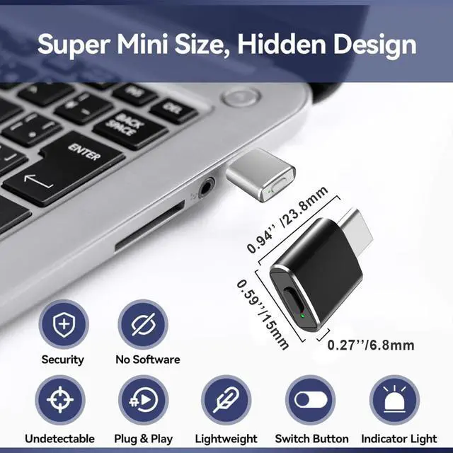 Alt view image 2 of 7 - Mouse Jiggler Undetectable USB C Mouse Mover, Automatic Type C Mice Wiggler with 3 Jiggle Modes and Switch Button, Keep Computer/Laptop/PC Awake, Plug and Play (Silver)