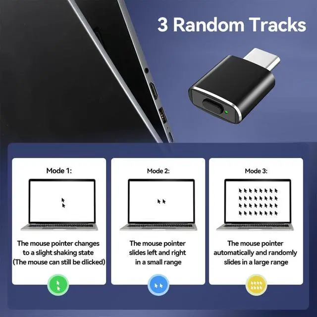 Alt view image 3 of 7 - Mouse Jiggler Undetectable USB C Mouse Mover, Automatic Type C Mice Wiggler with 3 Jiggle Modes and Switch Button, Keep Computer/Laptop/PC Awake, Plug and Play (Silver)