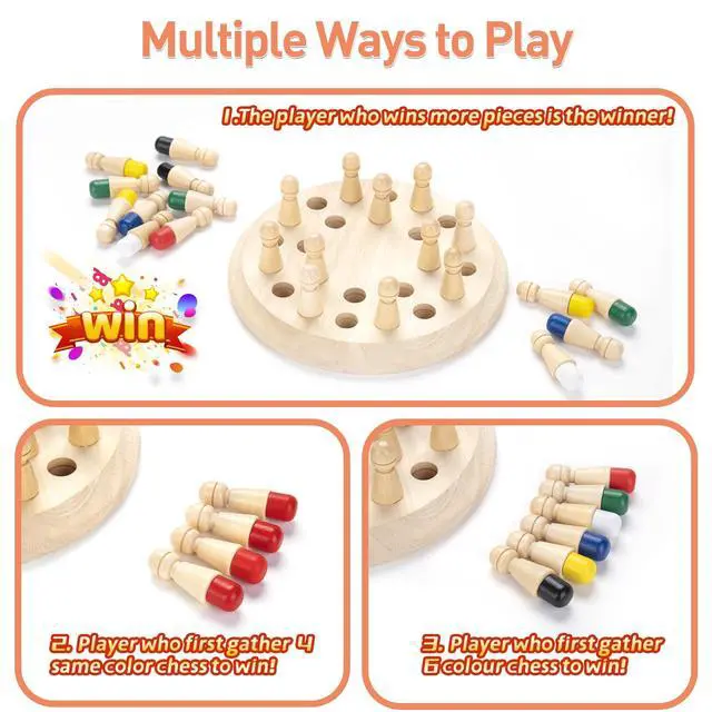 Alt view image 3 of 7 - Wooden Memory Chess Matching Game: Family Board Games for Kids and Adults, Montessori Preschool Learning Educational Toy, Birthday Gift for Age 3 4 5 6 7 8+ Boy Girl