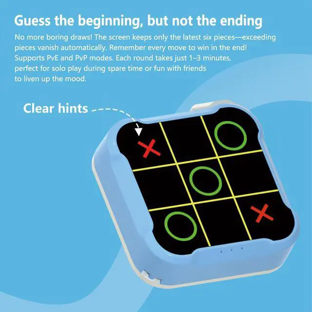 Alt view image 4 of 7 - Tic Tac Toe Bolt Game,Handheld Electric Puzzle Game Console, Board Games for Kids and Adults,Gift Ideal for Kids and Adults' Birthday(White)