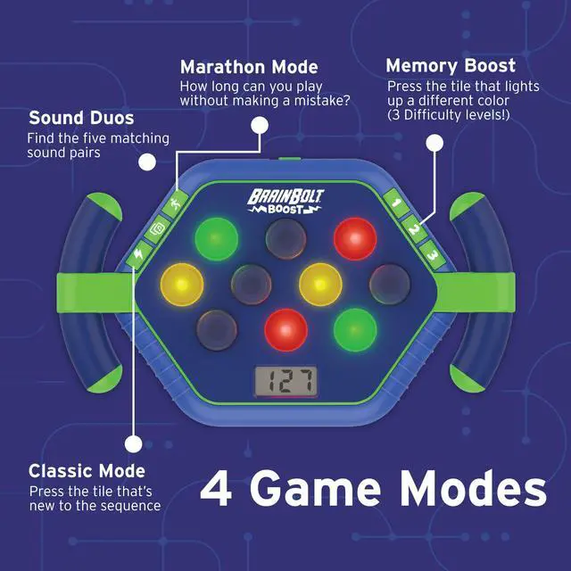 Alt view image 4 of 6 - BrainBolt Boost - Handheld Electronic Memory Game, Gamer Gifts, Fidget Memory Games for Kids Ages 4-8, Single Player Brain Travel Games for Kids, Boys and Girls Gifts