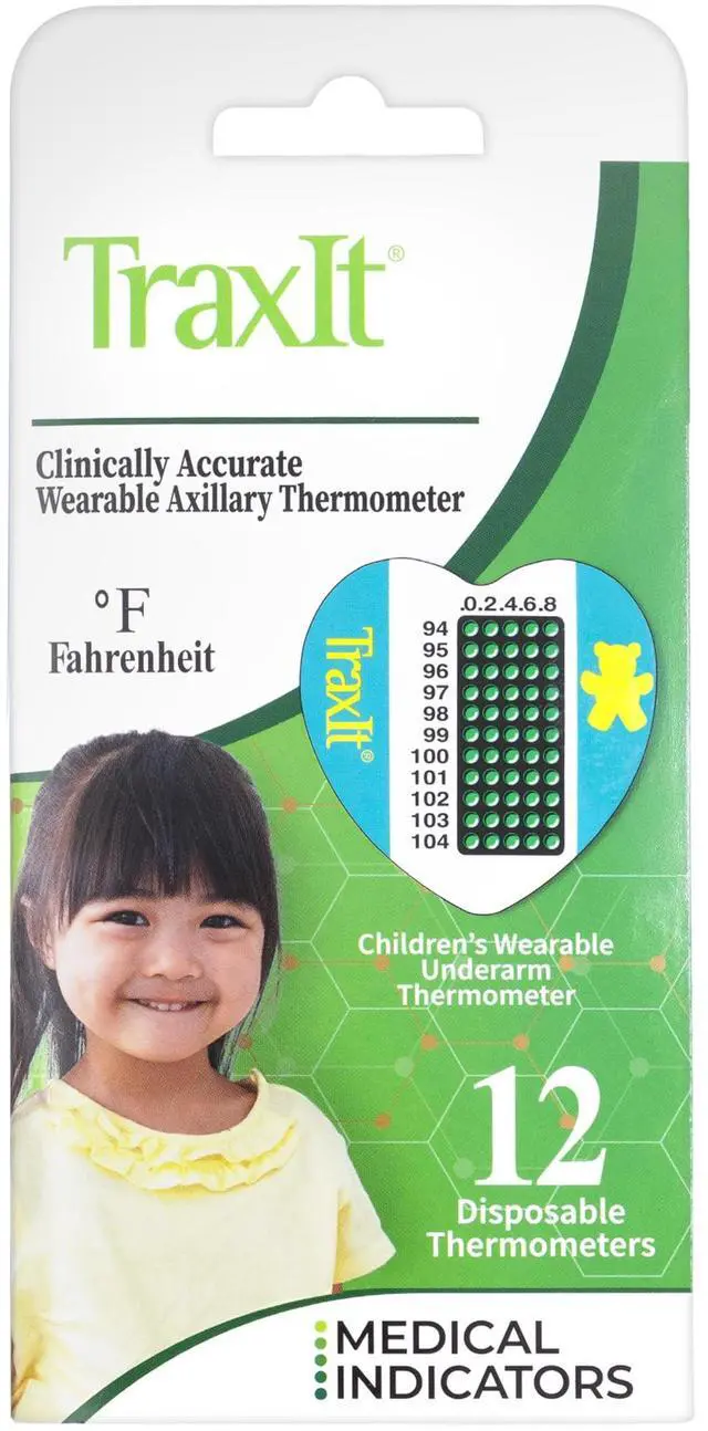 Main image of Underarm Thermometer Sticker for Kids, Babies 6+ Months (12-Pack, Fahrenheit) Wearable for Up to 48 Hrs with Continuous Temperature Readings, Battery Free, Single Use, Disposable Thermometer