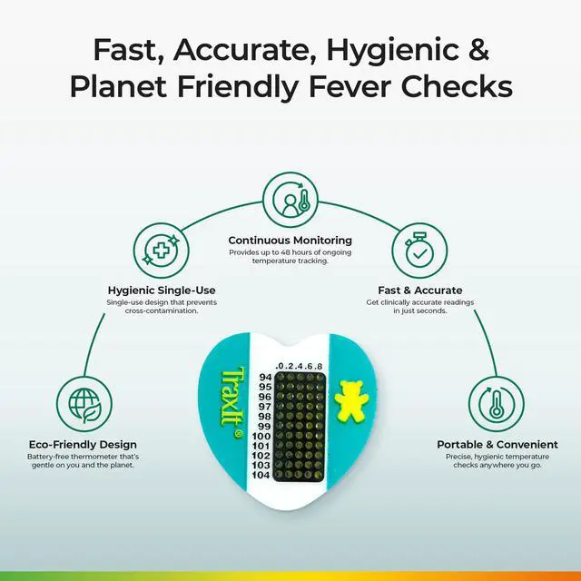 Alt view image 3 of 6 - Underarm Thermometer Sticker for Kids, Babies 6+ Months (12-Pack, Fahrenheit) Wearable for Up to 48 Hrs with Continuous Temperature Readings, Battery Free, Single Use, Disposable Thermometer