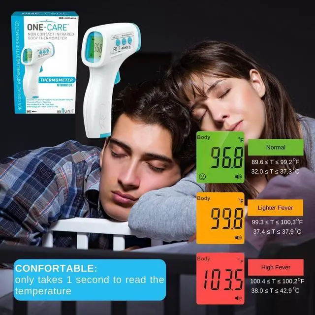 Alt view image 5 of 7 - Digital Infrared Thermometer HTD8813C - Non-Contact, Homedics Thermometer, High Accuracy, Fast Reading, Body & Room Temp, Newborn Baby to Adult, Fever Alarm, Large Display