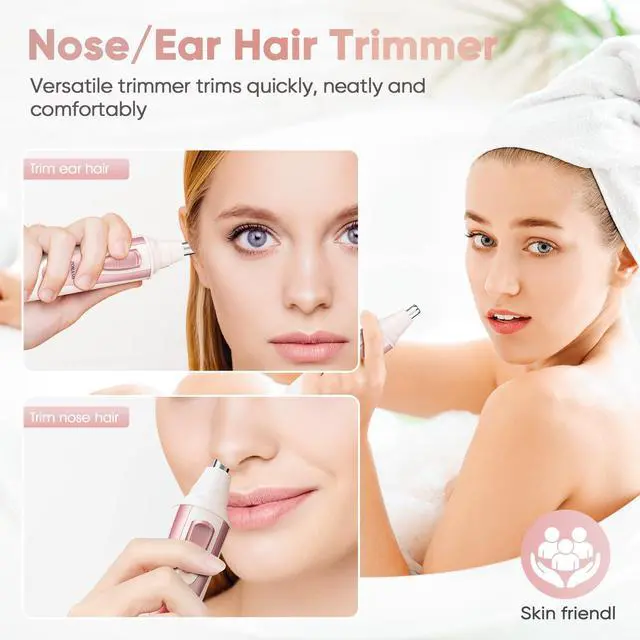 Alt view image 2 of 6 - Ear and Nose Hair Trimmer Clipper - 2026 Professional Painless Eyebrow & Facial Hair Trimmer for Men Women, Battery-Operated Trimmer with IPX7 Waterproof, Dual Edge Blades for Easy Cleansing Rose Pink