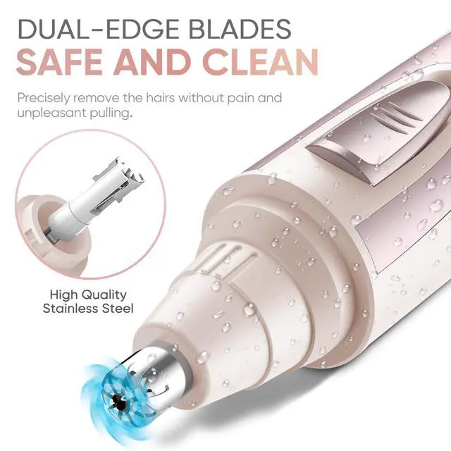 Alt view image 3 of 6 - Ear and Nose Hair Trimmer Clipper - 2026 Professional Painless Eyebrow & Facial Hair Trimmer for Men Women, Battery-Operated Trimmer with IPX7 Waterproof, Dual Edge Blades for Easy Cleansing Rose Pink