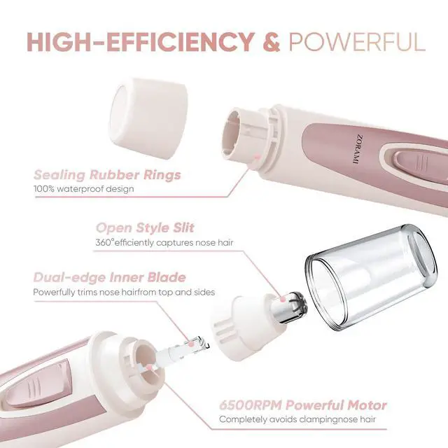 Alt view image 4 of 6 - Ear and Nose Hair Trimmer Clipper - 2026 Professional Painless Eyebrow & Facial Hair Trimmer for Men Women, Battery-Operated Trimmer with IPX7 Waterproof, Dual Edge Blades for Easy Cleansing Rose Pink