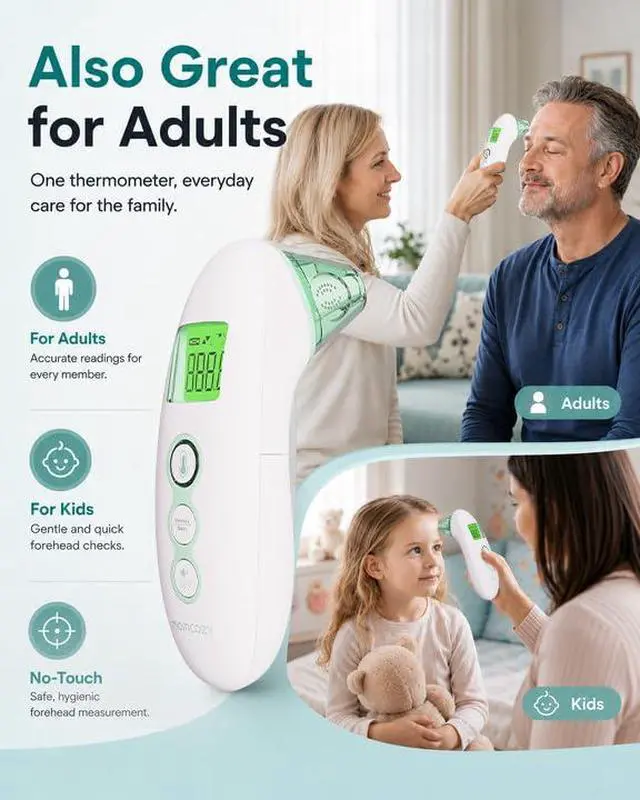 Alt view image 7 of 7 - Non-Contact Forehead and Ear Thermometer, Digital Infrared Thermometer for Adults and Kids, with Child Mode, Fever Alarm Function, Mute and Memory Functions, Fast and Accurate Measurement