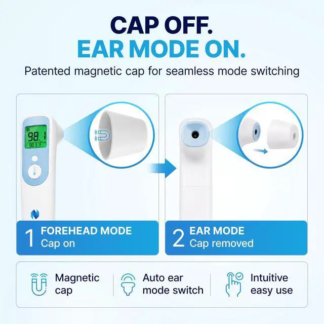 Alt view image 4 of 7 - N-L-E Clinical Thermometer, Forehead & Ear Thermometer for Adults, Babies & Toddlers, 1-Second Reading, Color Fever Alert, Silent Mode, 40 Memories