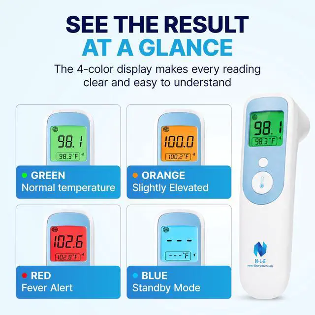 Alt view image 5 of 7 - N-L-E Clinical Thermometer, Forehead & Ear Thermometer for Adults, Babies & Toddlers, 1-Second Reading, Color Fever Alert, Silent Mode, 40 Memories