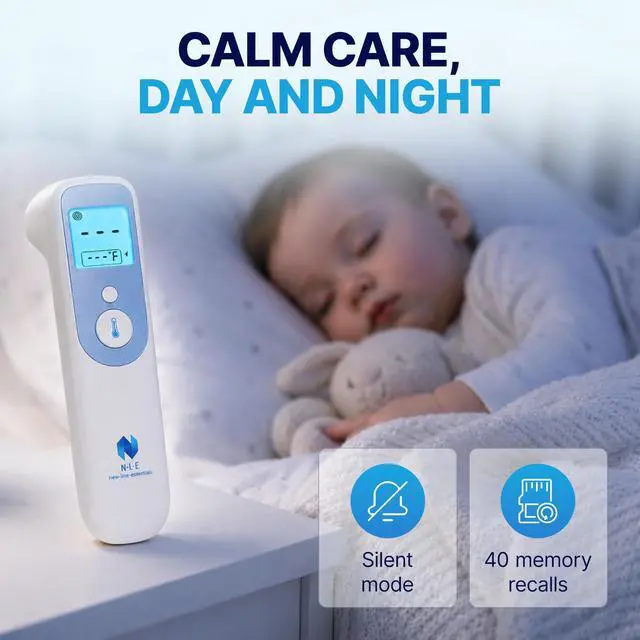 Alt view image 6 of 7 - N-L-E Clinical Thermometer, Forehead & Ear Thermometer for Adults, Babies & Toddlers, 1-Second Reading, Color Fever Alert, Silent Mode, 40 Memories