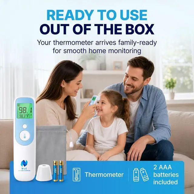 Alt view image 7 of 7 - N-L-E Clinical Thermometer, Forehead & Ear Thermometer for Adults, Babies & Toddlers, 1-Second Reading, Color Fever Alert, Silent Mode, 40 Memories