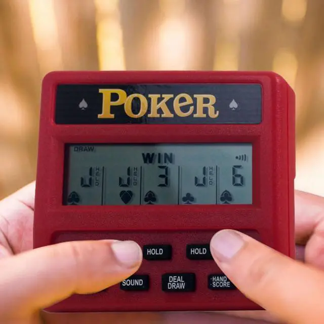 Alt view image 5 of 7 - 5-in-1 Hand Held Poker Game - Electronic Handheld Games for Adults Includes Draw, Deuces, Bonus, 2X and 2x2 Bonus - 3.9x3.4-Inch Pocket-Sized Travel Casino by Trademark Poker