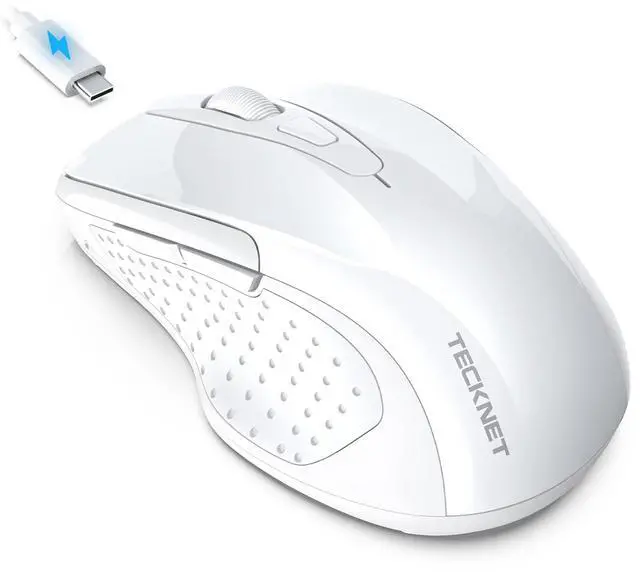 Main image of Rechargeable Jiggler Wireless Mouse (BT5.0/3.0 & 2.4G) 4800 DPI Silent USB A & Bluetooth Mouse 6 Buttons, Wide Compatibility - White