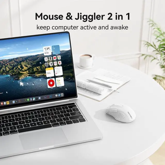Alt view image 2 of 7 - Rechargeable Jiggler Wireless Mouse (BT5.0/3.0 & 2.4G) 4800 DPI Silent USB A & Bluetooth Mouse 6 Buttons, Wide Compatibility - White