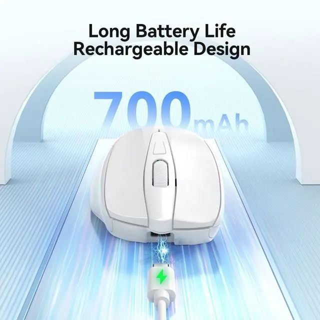 Alt view image 5 of 7 - Rechargeable Jiggler Wireless Mouse (BT5.0/3.0 & 2.4G) 4800 DPI Silent USB A & Bluetooth Mouse 6 Buttons, Wide Compatibility - White