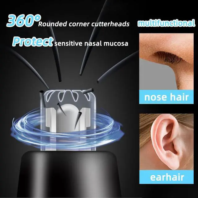Alt view image 2 of 7 - Rechargeable Nose and Ear Hair Trimmer for Men Women2025 Professional Painless Eyebrow & Facial Hair Trimmer with Replaceable Stainless Steel Dual Edge Blades, Black