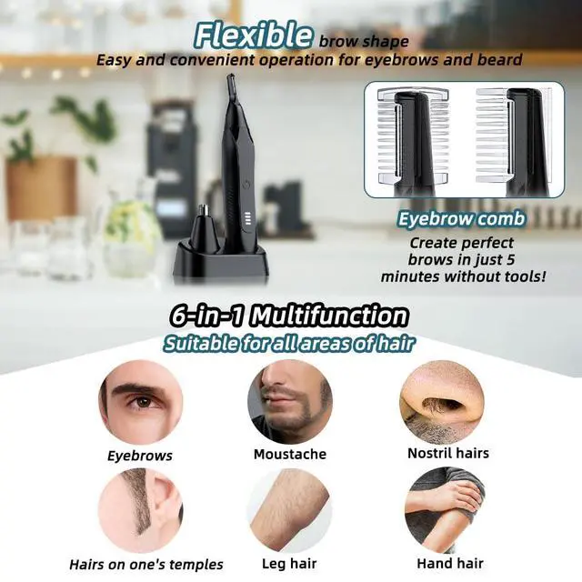 Alt view image 3 of 7 - Rechargeable Nose and Ear Hair Trimmer for Men Women2025 Professional Painless Eyebrow & Facial Hair Trimmer with Replaceable Stainless Steel Dual Edge Blades, Black