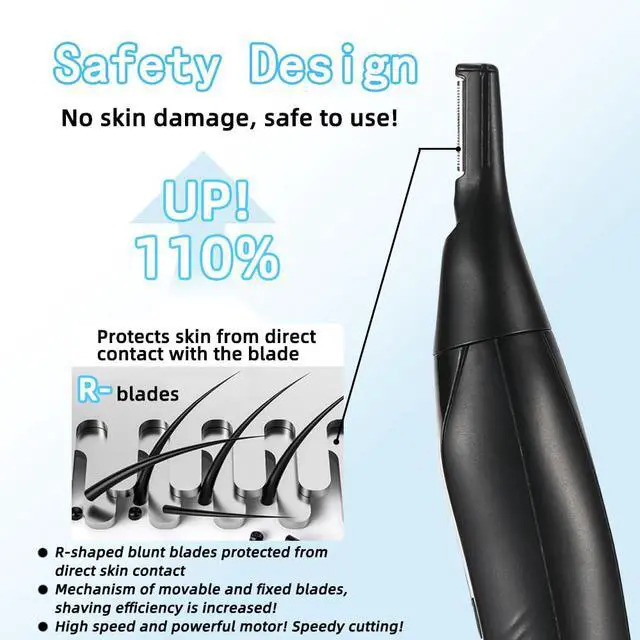 Alt view image 4 of 7 - Rechargeable Nose and Ear Hair Trimmer for Men Women2025 Professional Painless Eyebrow & Facial Hair Trimmer with Replaceable Stainless Steel Dual Edge Blades, Black