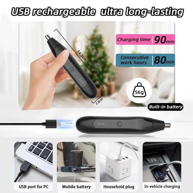 Alt view image 7 of 7 - Rechargeable Nose and Ear Hair Trimmer for Men Women2025 Professional Painless Eyebrow & Facial Hair Trimmer with Replaceable Stainless Steel Dual Edge Blades, Black