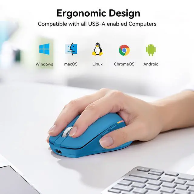 Alt view image 6 of 7 - Wireless Mouse Jiggler, Rechargeable Mouse with Built-in Mouse Mover, 6 Adjustable DPI & 14 LED Modes, Silent Click, Undetectable Random Movement Keeps Computer Awake for Laptop/PC/Mac- Blue
