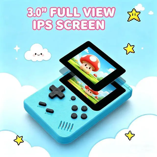 Alt view image 3 of 7 - Retro Handheld Game Console, Mini Portable Video Game Player Built-in 400 Classic Games, 3.0 Inch IPS Screen, Travel Arcade Gaming Console (Blue)