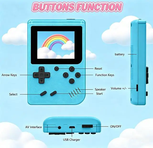 Alt view image 6 of 7 - Retro Handheld Game Console, Mini Portable Video Game Player Built-in 400 Classic Games, 3.0 Inch IPS Screen, Travel Arcade Gaming Console (Blue)
