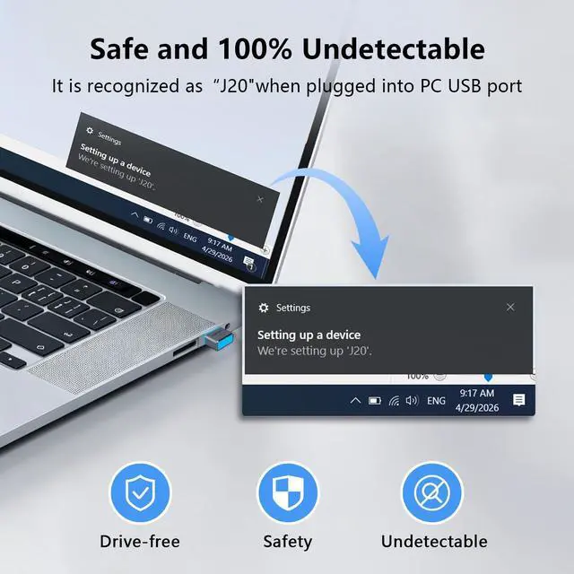 Alt view image 6 of 7 - Undetectable USB-A & USB-C Mouse Jiggler, 3 Adjustable Modes with Color LED Indicator, Plug & Play Auto Mouse Mover, Keeps PC & Laptop Awake for Office Remote Work Online Meetings