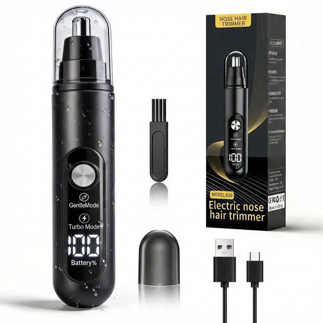 Main image of Ear & Nose Hair Trimmer, Professional Painless Eyebrow and Facial Hair Trimmer for Men and Women, C-Type Rechargeable, Waterproof Double Edged Blade (Carbon Black)
