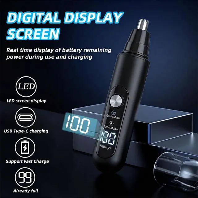 Alt view image 3 of 7 - Ear & Nose Hair Trimmer, Professional Painless Eyebrow and Facial Hair Trimmer for Men and Women, C-Type Rechargeable, Waterproof Double Edged Blade (Carbon Black)